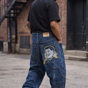 Vintage FUBU Platinum Jeans W31 L32 Graphic Pocket Streetwear Y2K Baggy Denim